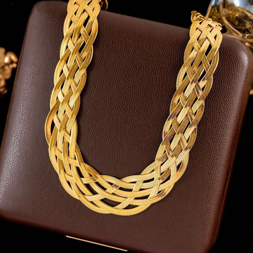 Golden Casual Women's Handmade Stainless Steel Woven Razor Blade Necklace